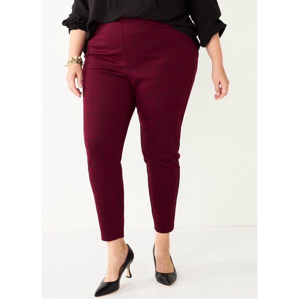 NWT Croft & Barrow Ponte Leggings Plum Plaid Plus Size 3X